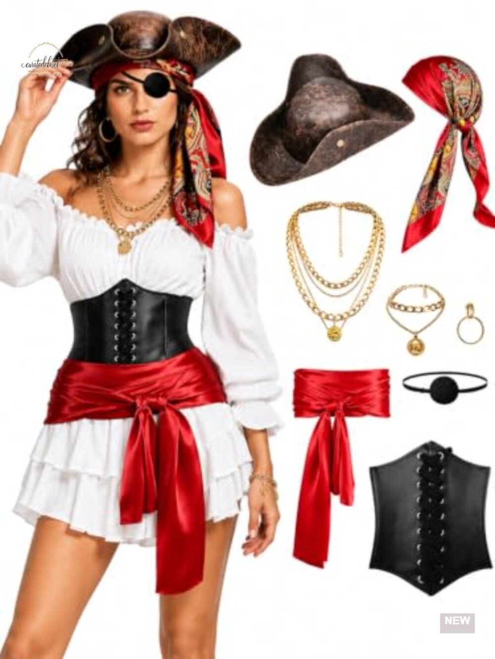 8Pc Women Pirate Costume Accessory Set Faux Leather Halloween Cosplay